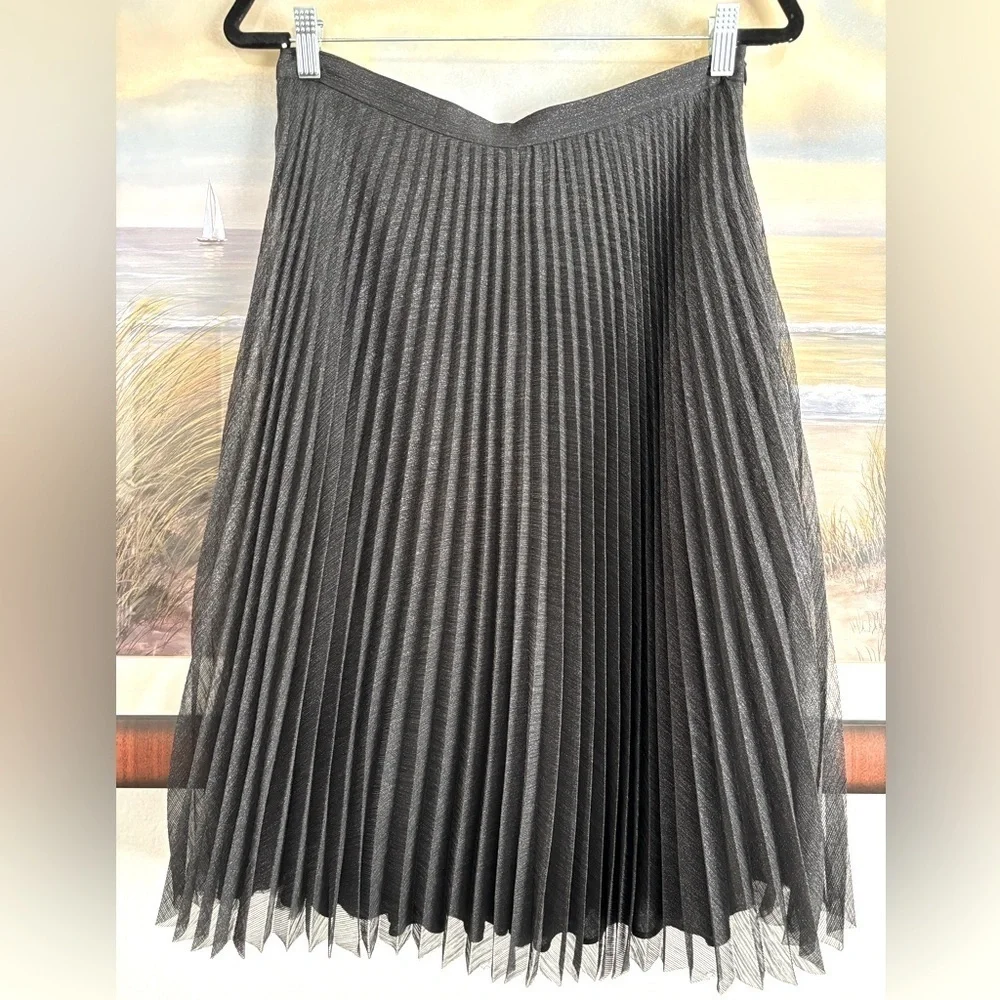 Anine Bing Black Lovisa Pleated Metallic Midi Skirt